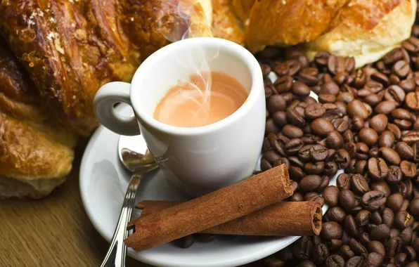 Coffee, grain, drink, cinnamon, bun