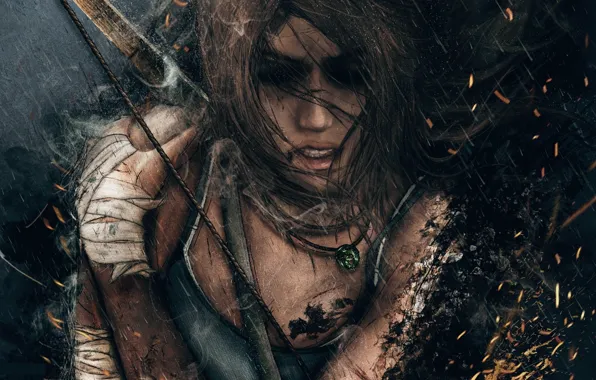Picture cold, night, loneliness, pain, the shower, bandages, Lara Croft, wounds
