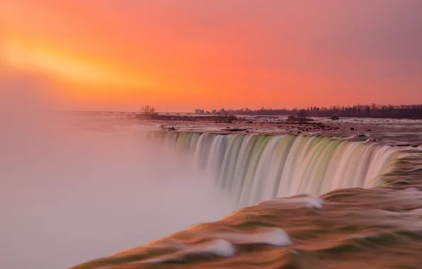 The sky, sunset, river, waterfall, Niagara