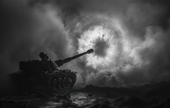 Tank, Shot, Digital art, Black and white, AI art, The Art of Artificial Intelligence, Neural …