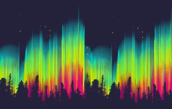 Picture forest, color, stars, abstraction, background, Wallpaper, bright, graphics