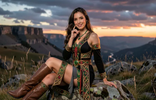Picture girl, dress, woman, art, suit, boots, ai art