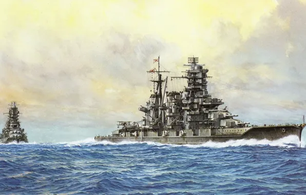 Ship, art, Navy, military, battleship, Japanese, battleship, WW2