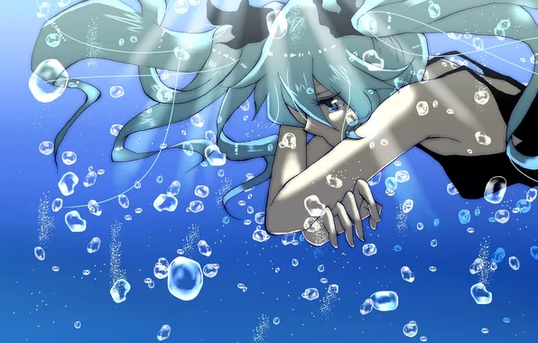 Girl, bubbles, tears, art, vocaloid, hatsune miku, under water, Vocaloid