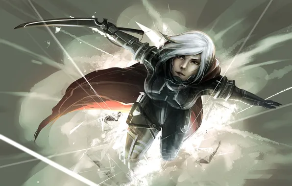 Girl, the explosion, sword, white hair