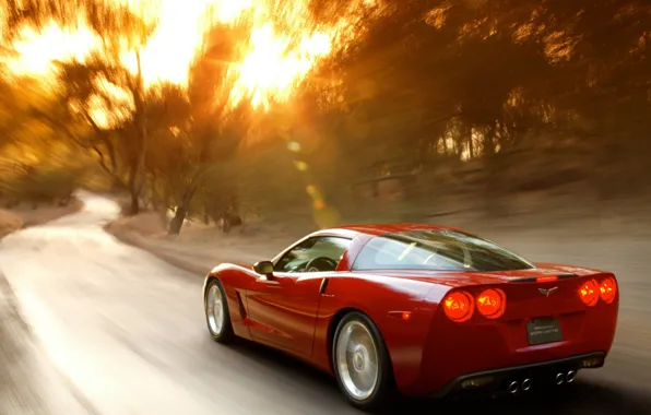 Road, the sun, Corvette, Chevrolet