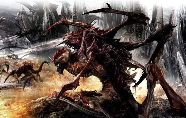 Fire, monster, warhammer 40000, swords, tyranids, Warhammer, flesh