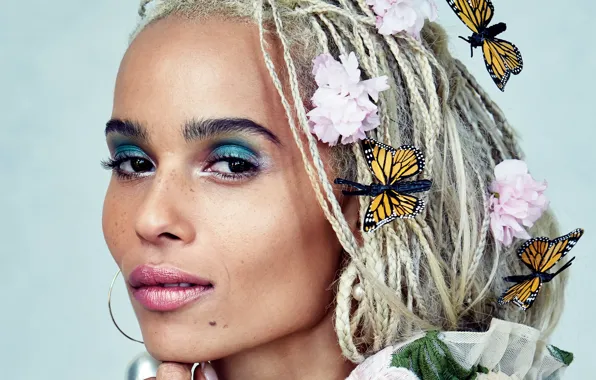 Butterfly, smile, portrait, actress, clips, Zoe Kravitz