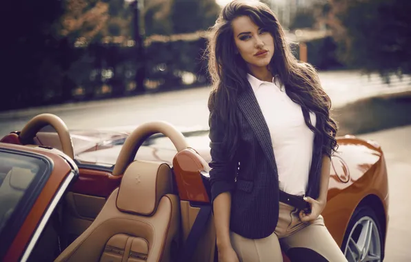 Machine, girl, pose, brunette, jacket