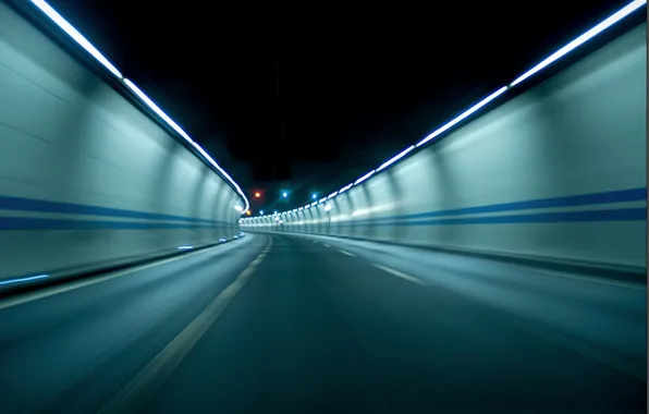 Picture road, lights, speed, turn, the tunnel