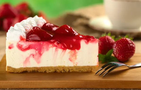 Berries, strawberry, cake, cake, dessert, piece, sweet, cheesecake