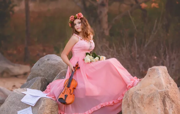 Picture girl, music, violin