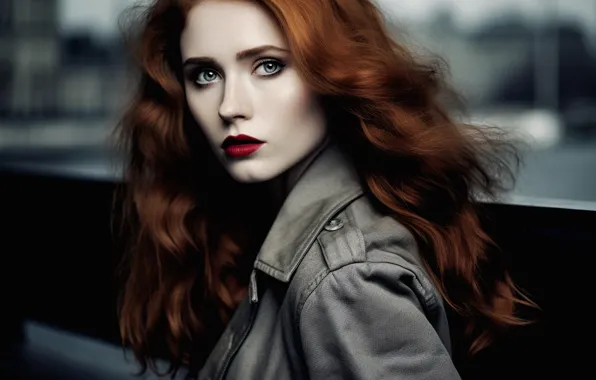 Autumn, look, girl, face, the city, rendering, graphics, portrait