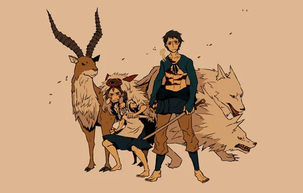 Power, wolf, sword, deer, grin, wolves, Prince, Hayao Miyazaki
