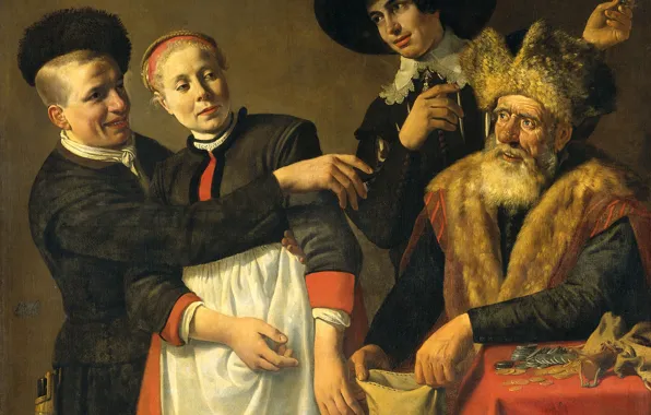 Picture oil, portrait, picture, company, canvas, Mooy-Aal and its Fans, 1640, Nicolaes Moyaert