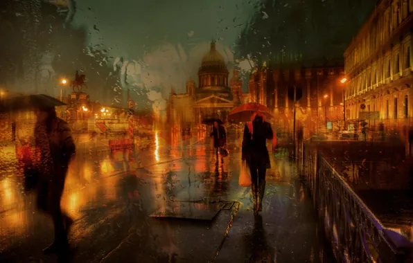 People, rain, street, Saint Petersburg, Russia