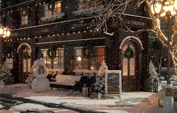 Winter, The city, Snow, City, Winter, Snow, Winter evening, Winter evening