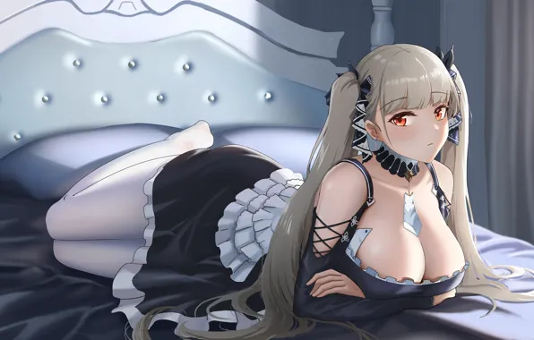 Girl, cleavage, long hair, dress, boobs, anime, beautiful, twintails