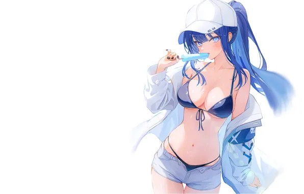 Kawaii, girl, hot, sexy, blue, anime, blue eyes, cap