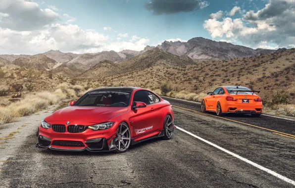 Road, auto, red, BMW M4