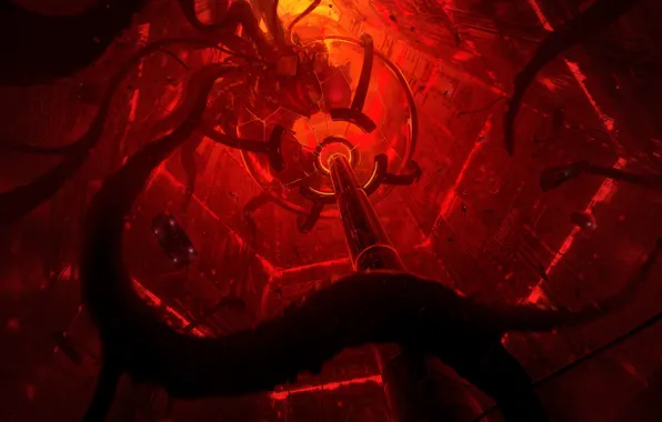 Red, City, Fantasy, Art, Fiction, Daniel Liang, by Daniel Liang, Sidonia