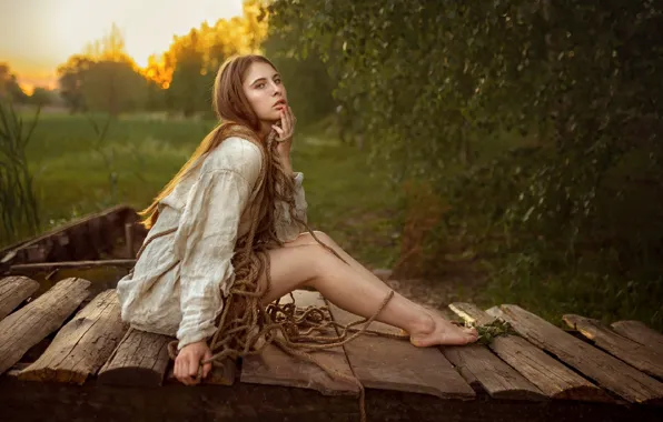 NATURE, GREENS, BROWN hair, BOARD, ROPE, Albert Forest, SHIRT