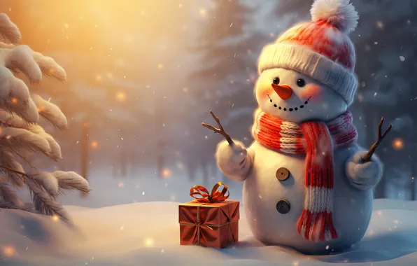 Winter, snow, Christmas, New year, snowman, Christmas, winter, snow