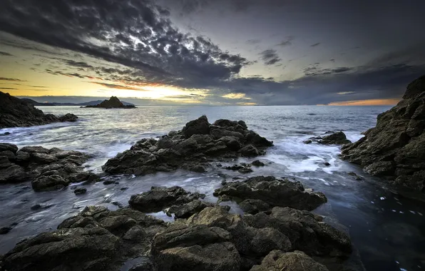 Sea, landscape, sunset