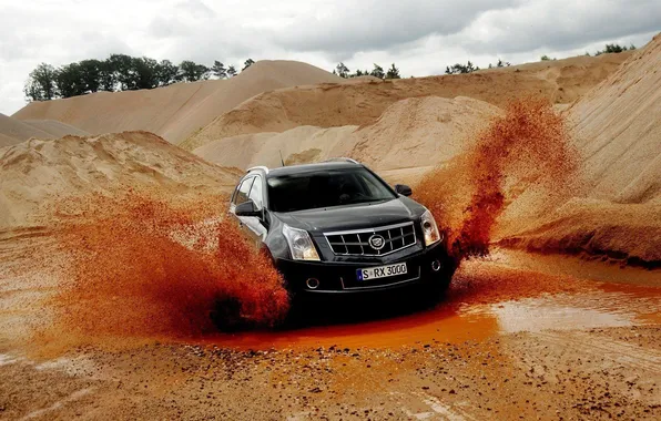 Picture car, Cadillac, speed, sand, SUV, SRX, quarry