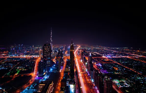 Night, lights, home, panorama, Dubai, street, UAE