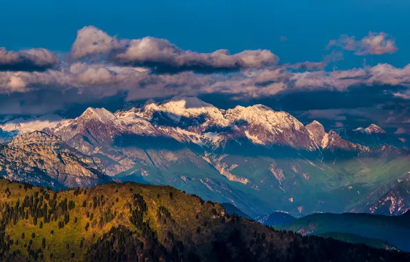 Clouds, mountains, tops, greatness