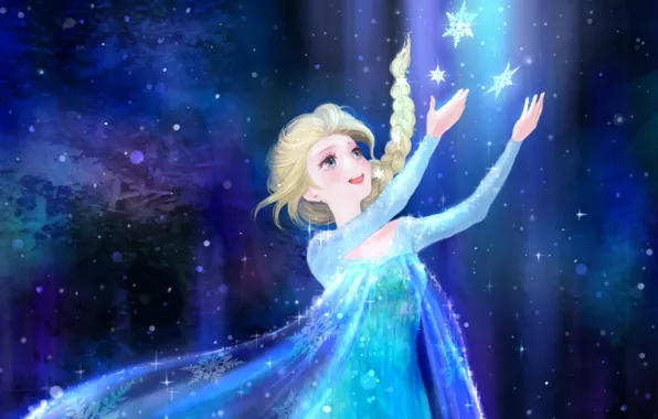 Girl, snow, snowflakes, art, Frozen, Elsa, Elsa, Cold heart