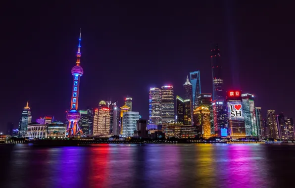 The city, night lights, China, skyscrapers, night city