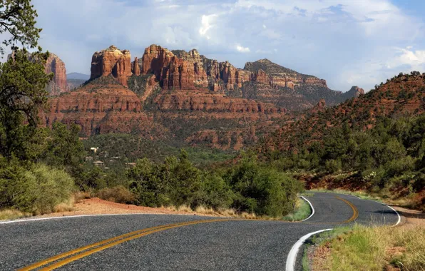 Road, landscape, mountains, nature