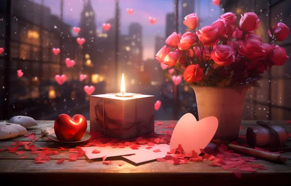 Love, flowers, gift, romance, heart, roses, love, happy