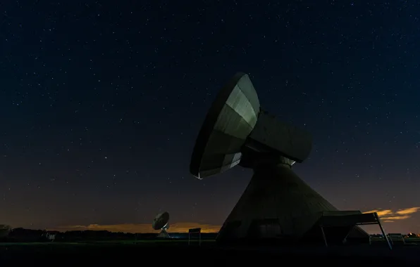 Field, space, clouds, landscape, night, darkness, two, antenna