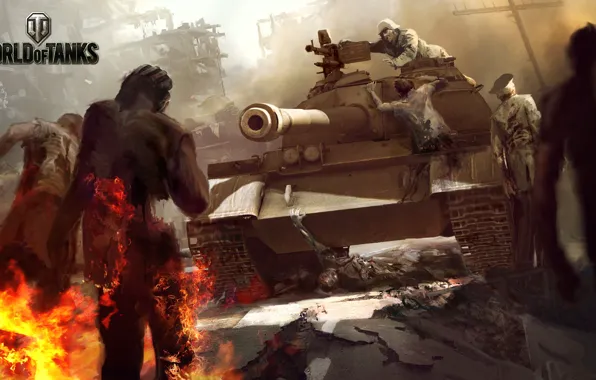 Picture Fire, Flame, Tank, Zombies, WoT, World of Tanks, World Of Tanks, Wargaming Net