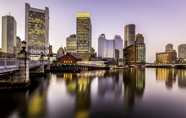 Bridge, river, home, morning, pier, USA, promenade, Boston