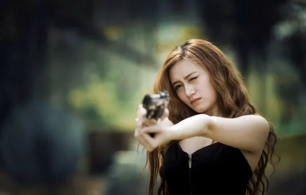 Picture girl, gun, Asian