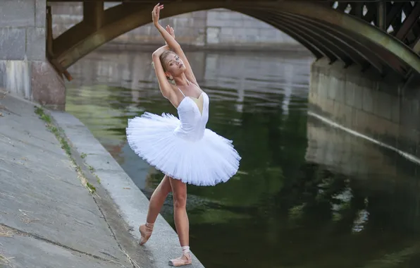 Bridge, river, ballerina, water channel, Georgy Sapozhnikov