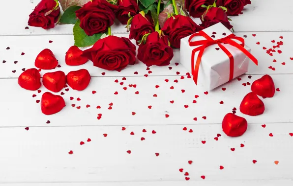 Roses, candy, gifts, hearts, chocolate