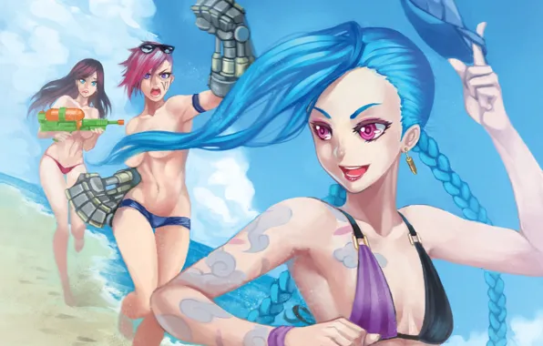 Sea, beach, swimsuit, the sky, girls, the game, art, League of Legends