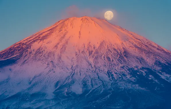 Picture the moon, mountain, the volcano, Japan, Fuji