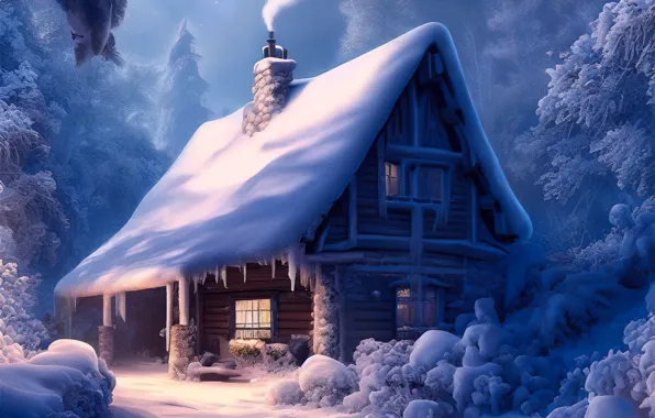 Winter, snow, nature, house, the snow, house, AI art, neural network