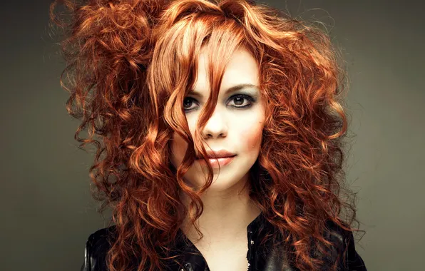 Look, girl, background, makeup, red, curls