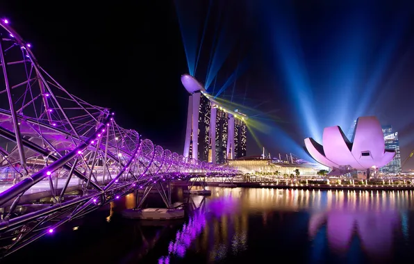 The sky, light, bridge, lights, color, bowl, Asia, Singapore
