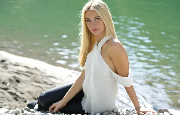 Picture water, blonde, cutie, sitting, model posing, Marco Maria Marcolini