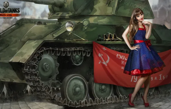 Picture girl, brunette, tank, girl, tanks, WoT, World of tanks, tank