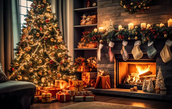 Comfort, house, heat, room, fire, flame, interior, Christmas