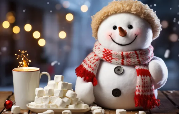 Winter, snow, toy, Christmas, mug, New year, snowman, drink